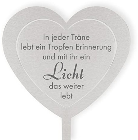 DOLORINO Grabstecker Herz groß 'In jeder Träne lebt', eine wetterfeste Erinnerung aus Edelstahl, eine schöne Grabdekoration