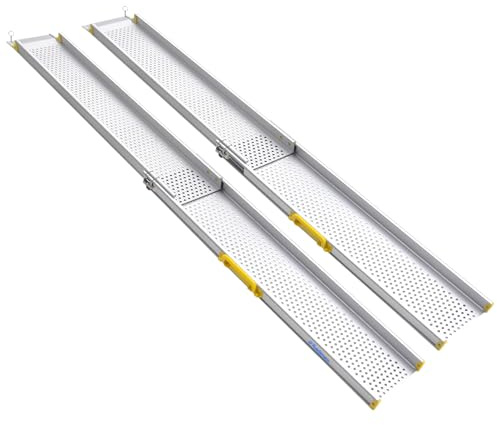 Ruedamann 8FT Portable Wheelchair Ramp, 600 lbs Per Pair Capacity, Adjustable Aluminum Ramps for Wheelchairs, 8 Width Wheelchair Ramps for Home Steps, Doorways, Curbs, 2Pcs