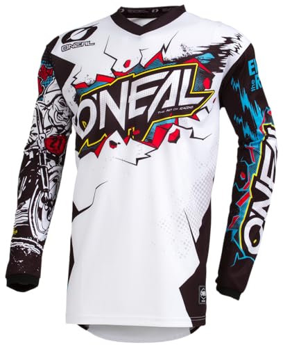 O'NEAL | Motocross-Trikot | Enduro Motorrad | Passform für Maximale Bewegungsfreiheit, Eingenähter Ellbogenschutz, Atmungsaktiv | Element Jersey Villain | Erwachsene | Weiß | Größe L