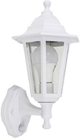 MiniSun | Victorian Style Matt White Security Wall Light with Integrated PIR Motion Sensor | Outdoor Wall Lights, Home Décor Essential | Includes 6W LED Bulb [6500K Cool White] | Mains Wired