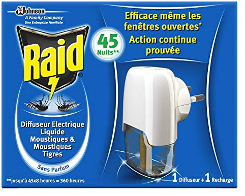 Raid difusor eléctrico líquido antimosquitos 45 noches – eficaz incluso cuando las ventanas abiertos, 27 ml – – Juego de 3