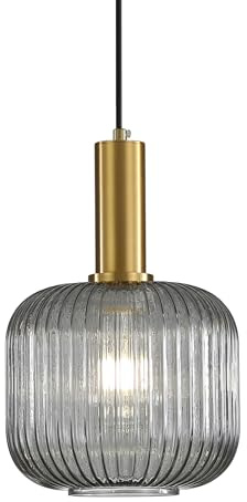 HJXDtech Esstisch Pendelleuchte, Vintage Glas Hängeleuchte aus Metall in Gold, Höhenverstellbare Hängelampe, E27 Pendellampe für Küche, Esszimmer, Schlafzimmer und Wohnzimmer (Grau, 20cm)