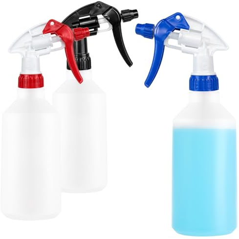 com-four® 3x Sprühflasche - chemiebeständiger Pumpsprüher für Mineralöle, verdünnte Säuren, Lösungsmittel, Laugen, Pflanzendüngemittel - 500 ml Zerstäuber mit verstellbarer Düse (NBR/EPDM/Viton)