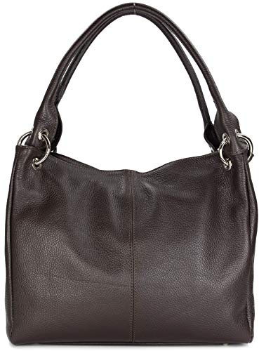 Belli Lilly Sac à bandoulière en cuir italien pour femme 33 x 28 x 14 cm (l x H x P), marron foncé