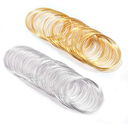 SPEEDWOX 200 Loops Memory Wire for Bracelet Making Gold Silver Tone Jewelry Wire Memory Beading Wire for Jewelry Making Jewelry DIY Making Supplies Hobby Work Tool