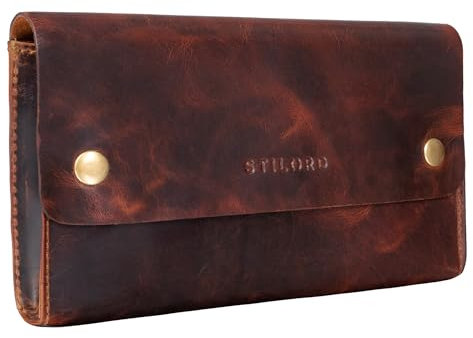 STILORD 'Griffin' Vintage Lederetui Stifte Schlüssel Füller Kugelschreiber Brille Schere ideal als Stifteetui Federmappe Tabaktasche Mäppchen aus Leder, Farbe:Kara - Cognac