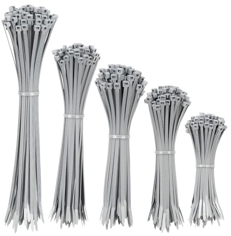 UKCable-Ties Cable Ties Silver/Grey Strong Premium Nylon Cable Ties (10, 300mm x 4.8mm)