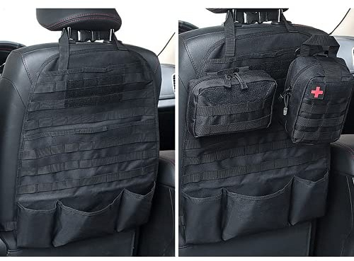 wrumava Autositz-Rückenlehnen-Organizer, taktisches MOLLE-Nylon, Fahrzeug-Panel, universelle Passform, Auto-Rücksitz-Abdeckung, Schutz (Olny Black Molle Sitz-Organizer)