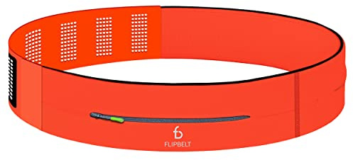 FlipBelt Adjustable Zipper - Verstellbarer Laufgürtel für Handy & kleines Zubehör - Sport-Bauchtasche für Damen und Herren - Neon Orange