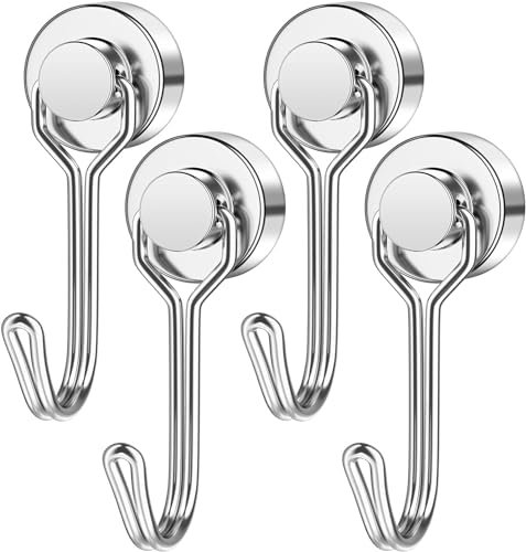 Magnetic Hooks, 4 Pack 30 lb+ Swivel Swing Neodymium Magnet Hooks for Fridge, Magnet with Hook, Strong Magnetic Hook for Hanging, Ceiling, Workplace, Garage, Kitchen, Camping Van
