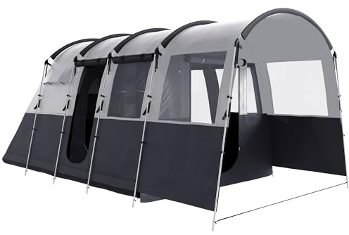 Outsunny 4 Person Camping Tent, 3000mm Waterproof Family Tent w/Bedroom, Living Room, Porch, Groundsheet, Large Tunnel Design, 4 Windows, Top Hook, Portable Carry Bag, 580 x 320 x 216 cm, Dark Grey