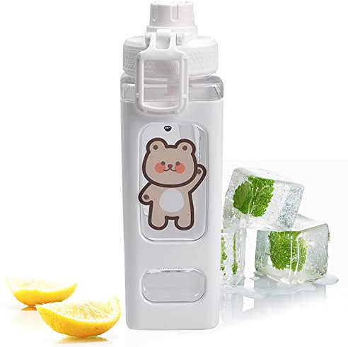 700ml Water Bottle with Straw,Cute Sports Water Bottle with Sticker,Kawaii Drinking Bottle,Large Capacity Reusable Leak Proof Sports Drink Bottle for School Office Outdoor Sports Kids Girls Boys,White