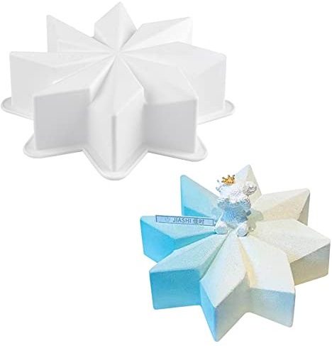 COMFEELING Star Chiffon Cake Mold Silicone Mousse Baking Pan 7 Inch 3D Eight-Pointed Star Dessert Making Mould Ice Cream Jelly Bread Pie Flan Tart Molds