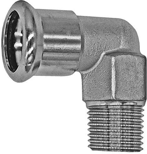 MegaHaustechnik Übergang Winkel 90 Grad 15 x 1/2“AG Pressfitting aus Edelstahl V4A für Rohr-Außendurchmesser 15mm zum Verpressen M-Kontur, mit 1/2 Zoll Außengewinde, Trinkwasser geeignet, VA INOX