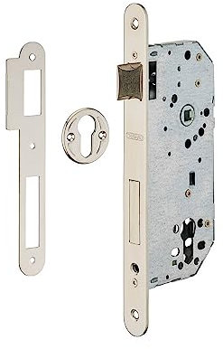 Serratura da incasso a cilindro europeo per porta ingresso, asse 50mm x 85mm, piastra tonda, nichel - THIRARD