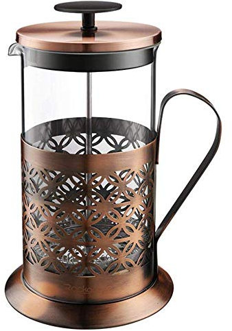 French Press Stamp Pot Coffee Maker Cafetera de doble pared, prensa francesa de vidrio incl. Filtro de café de acero inoxidable-600ML