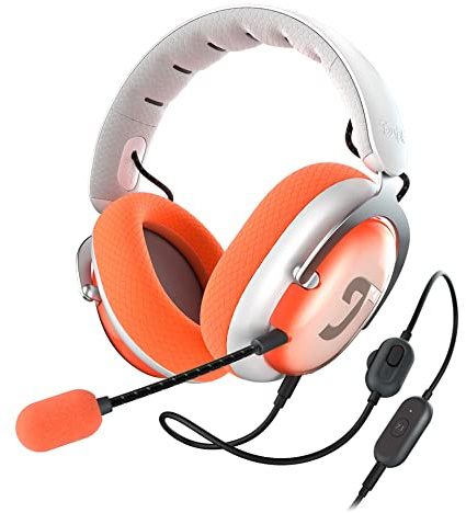 Teufel ZOLA Gaming Kopfhörer mit 7.1 USB-Soundkarte | DTS Headphone:X® 2.0 Surround Sound,einstellbarer Mikrofonarm mit HD-Kondensator-Mikrofon, bequeme Passform - Hellgrau Orange