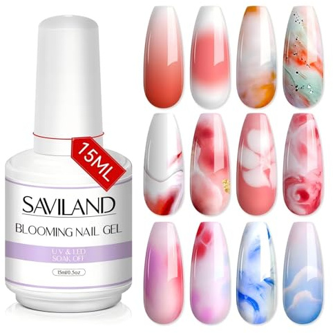Saviland Blooming Gel Set - 15ml Clear Blooming Gel Nagellack Soak Off UV LED Gels Nail Polish for Nail Painting Marble Watercolor Bloom Gels Polish Home DIY Nail Art Design