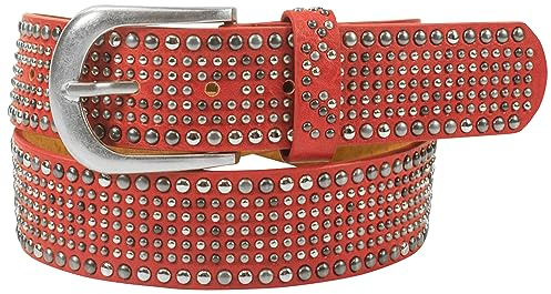 Damengürtel mit Nieten, Strass-Nieten-Besatz, Synthetikgürtel im Vintage-Style, Breite ca. 3,8 cm