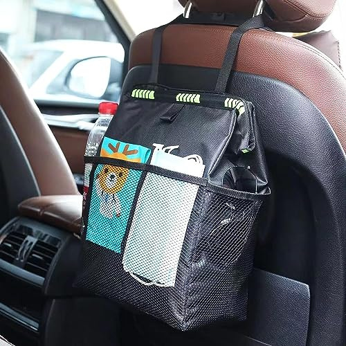 AOMEES Auto Rückenlehnenschutz, 10L Groß Kapazität Autositz Organizer, Zusammenklappbare Tragbarer Auto-Mülleimer, Oxford Stoff Wasserdicht Autositz Rücksitz Organizer mit iPad/Tablet-Tasche