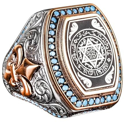 KAMBO Anillo de sello con sello de Salomón, plata de ley 925, anillo para hombre, estrella de David, plata, sin piedras preciosas, Plata, Sin piedras preciosas