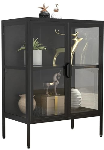 VCM Glasvitrine stehend | Vitrine Glas mit ESG-Sicherheitsglas | Maße ca. H. 80 x B. 60 x T. 35 cm | Standvitrine Glas | Modern und platzsparend | Glas Vitrinenschrank – Floka S