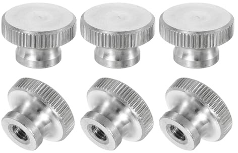 sourcing map Tuercas moleteadas, 6 piezas M5 x 16 mm x 10 mm de profundidad x 10 mm de alto, perillas redondas de acero inoxidable, tuercas de tornillo de mano de agujero ciego, tuercas plateadas para