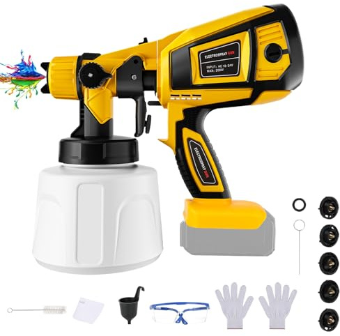 Trådlös färgspruta kompatibel med DeWalt 20 V-batteri, elektriskt staket färgsprutpistol med 1 000 ml färgkanna, 5 storlekar sprutmunstycken, 3 mönster, rengöringsborste, handskar och glasögon (endast