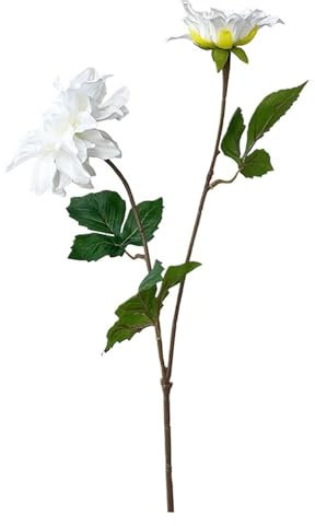 Fasksh Künstliche Dahlien für Dekorationen, realistische Haptik, Rosa, Hochzeitsblumen, Arrangement, Kunst, weiße Silikon-Dahlienblüten (Farbe: Weiß)