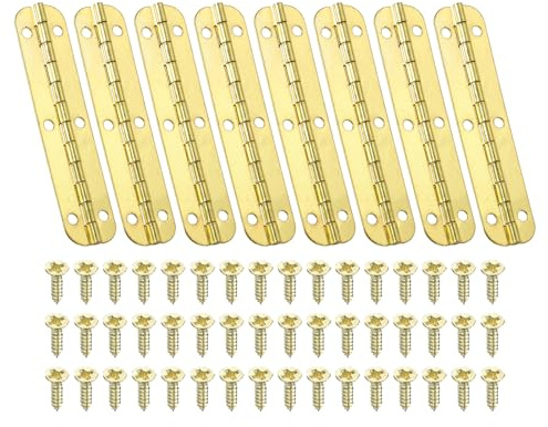 PATIKIL Bisagra de Piano Pequeña 2.6 x 0.6, Paquete de 8 Bisagras Mini de 180 Grados para Cajas de Joyería con Tornillos para Cajas de Madera de Joyería, Color Oro