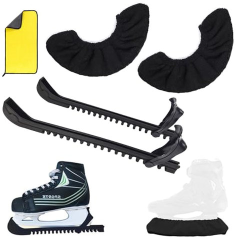 DAJASD 2 Paar Kufenschoner Schlittschuhe, Schoner für Schlittschuhkufen, Eishockey Kufenschoner, Elastische Kufenstrümpfe, Verstellbar Schutz Kunststoff, Schlittschuh Schoner für Damen Herren Kinder