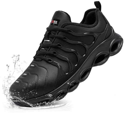 LARNMERN Scarpe Antinfortunistiche Uomo Impermeabile Ammorti Leggere Scarpe Antinfortunistica Scarpe da Lavoro con Punta in Acciaio Comodo Moda Anti-Spacca(Nero Microfibra,45 EU)