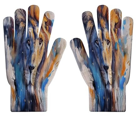 MLSOWM Löwe im Schnee Handschuhe Winter Winterhandschuhe Gestrickte Strickhandschuhe Winddicht Fausthandschuhe Fäustlinge Winterhandschuhe Frauen für Radfahren Skifahren