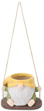 Gavigain Balançoire de jardinière de Nain sans Visage, Pot Succulent Suspendu, Construction en résine Robuste, décoration de Jardin Originale pour Les Amateurs de Plantes (Jaune Vert)