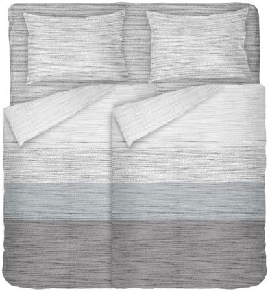 DILIOS Premium Bettwäsche 135x200 4-teilig Bettbezug - Bettwäsche-Sets 135x200 cm mit 2X Kissenbezug 80x80 cm, 2X Bettbezug, Atmungsaktive Baumwolle mit Reißverschluss, Bettwäsche Set Grau Blau Weich