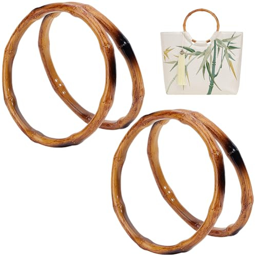 Beebeecraft 4 pz Manici Bamboo per Borse 15cm Plastica Rotondi | Anelli Manico per Borsa di Ricambio per Borsa a Uncinetto Artigianaleborsa Tote Borsetta