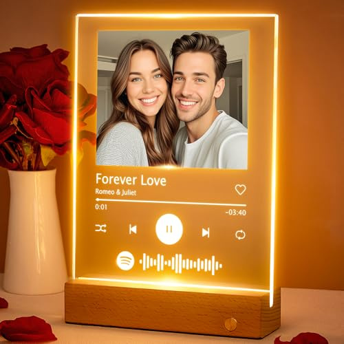 Placa Spotify Personalizada con Foto, Regalos Personalizados con Foto Pareja Lámpara Personalizada Marco de Fotos con Canción Regalo Aniversario Novios Novia