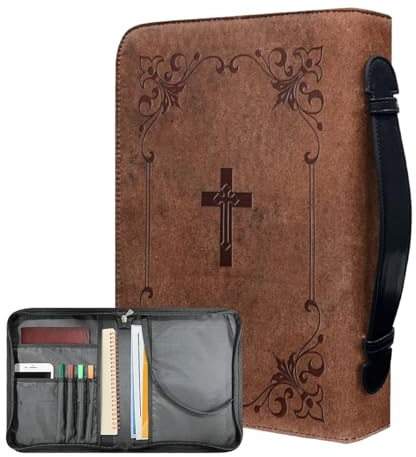 Bibelhülle Für Herren, VintageBraun, PU-Leder, Mit Reißverschluss, Bibeltasche, Tragetasche, M/L/XL/2XL