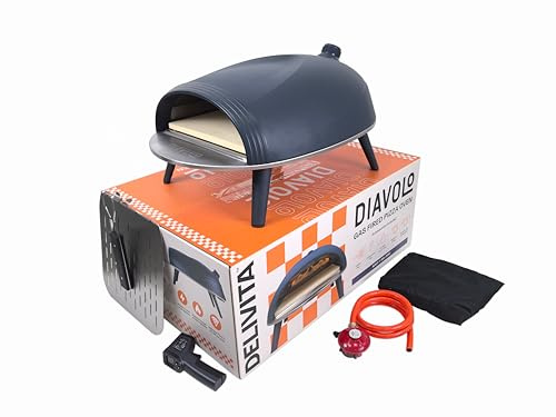 Delivita Diavolo Gas Pizza Oven – Portable, Lightweight – Cooks Pizza in 60-90 Seconds at 450°C – Includes Folding Peel, Carry Case, Temperature Gun, and Gas Regulator – 10.5kg – Navy