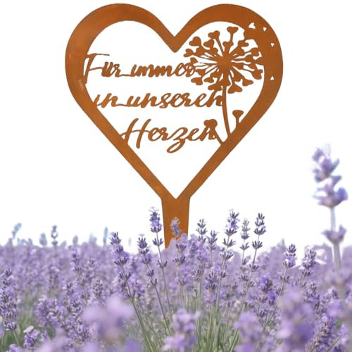 Decorazione per tomba, resistente alle intemperie, a forma di cuore, in acciaio e ruggine, decorazione per sepoltura con scritta, decorazione durevole per giardini, cortili, cimitero (dente di leone