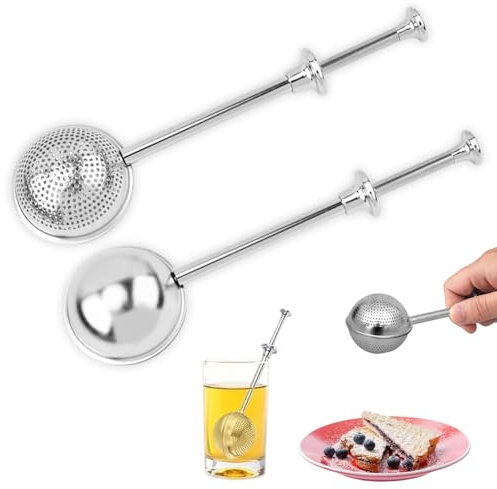 Tee Ei, 2 Stück Teesieb, Edelstahl Teeei für Losen Tee, Teefilter mit Federbetätigtem Griff, Kann Durch Hoch-und für Blumen Gras Tee,Kaffee,Gewürze