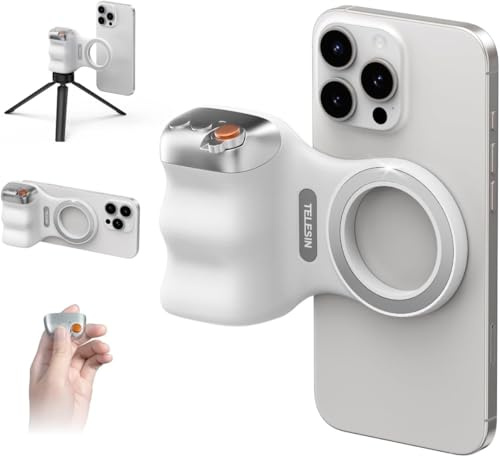 Agarre magnético para iPhone y Android con control remoto Bluetooth, agarre magnético para teléfono, incluye mini trípode y soporte de 1/4 pulgadas, mango portátil para video, vlogs y fotografía