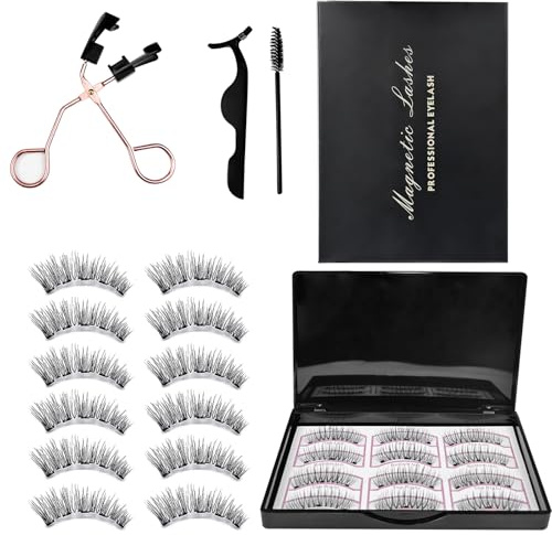 Puasok Ciglia Finte Magnetiche 3 Paia, Ciglia Magnetiche 3D Voluminose Riutilizzabili Senza Colla, Magnetic Lashes con Pinzetta, Tenuta Forte e Comfort Tutto il Giorno (Versione Naturale)