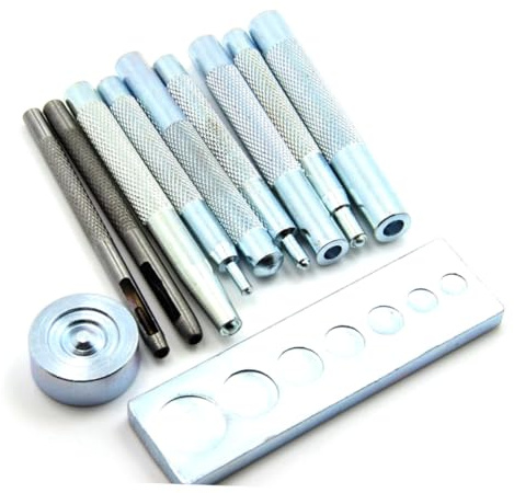 Holibanna 11 Piezas Kit de Herramientas para Remaches Base Mango para Mejor Agarre Incluye Sacabocados para Perforar Instalar Botones Presión y Remaches