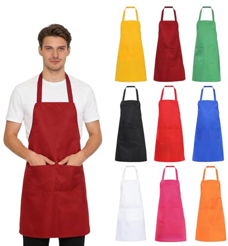 BORDEAG 10 Stück Kochschürze, Waschbare Schürzen, Kitchen Unisex Latzschürze, Bastelschürze Set Küchenschürze mit Tasche Für Kunsthandwerk Kunst Malerei Aktivität Klassenzimmer