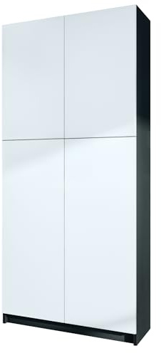 InnoFurn Aktenschrank Elona M1, Büroschrank mit Soft-Close & Push-to-Open, Aufbewahrungschrank, Büro, Home Office. Wohnzimer, Schwarz/Weiß matt (82 x 184 x 37 cm)
