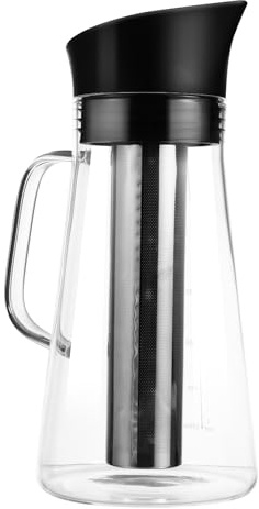 SHINEOFI Tetera de Cristal Resistente al Calor 1500 Ml con Filtro Integrado para Café y Té, Jarra Multifuncional de Vidrio para Hogar, Oficina y Restauración