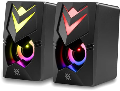Defender J4 PC Lautsprecher 2.0 – Kompakte Computer Speaker mit LED Beleuchtung, 6W RMS Stereo Sound, USB Powered Desktop Lautsprecher, 3,5-mm-Klinkenstecker für PC, Laptop und Gaming Setup