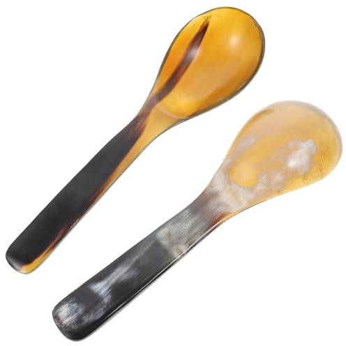 OATIPHO 2 Stück Kreative Ochsenhorn Löffel aus Echtem Horn mit Glatter Oberfläche und Komfortablem Griff für Buffet und Haushalt