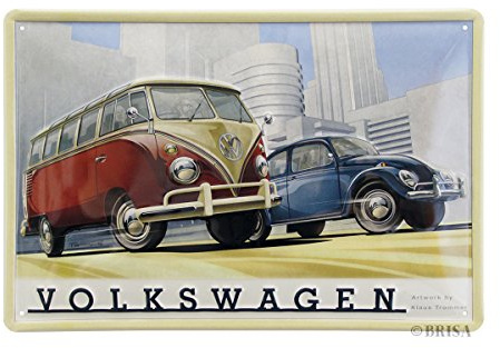 BRISA VW Collection - T1 Bulli Bus Käfer Blechschild Vintage Dekoration | Volkswagen Retro Metallschild Wandschild Garage Werkstatt Hobbykeller, Bus & Käfer/Bunt